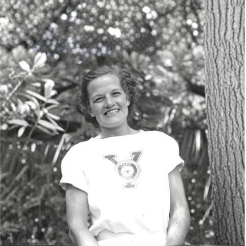Black and white photo of Martha Bunch, longtime girls' camp director, in 1946.